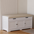 White Fluted Entryway Storage Shoe Bench