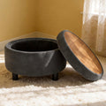 Round Tufted Fabric Storage Ottoman Stool