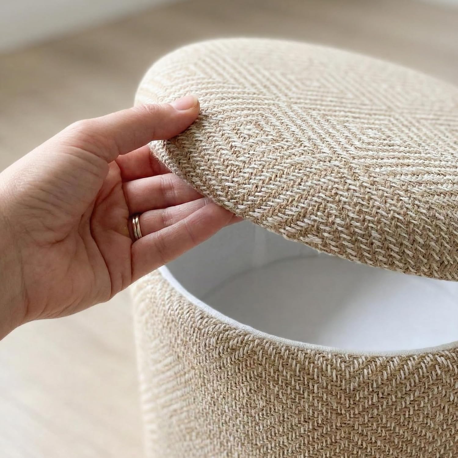 Natural Round Woven Storage Pouf Stool
