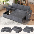 Grey Corduroy L‑Shape Sleeper Sofa Bed
