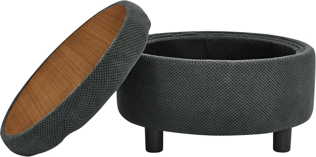Dark Grey Round Tufted Storage Ottoman