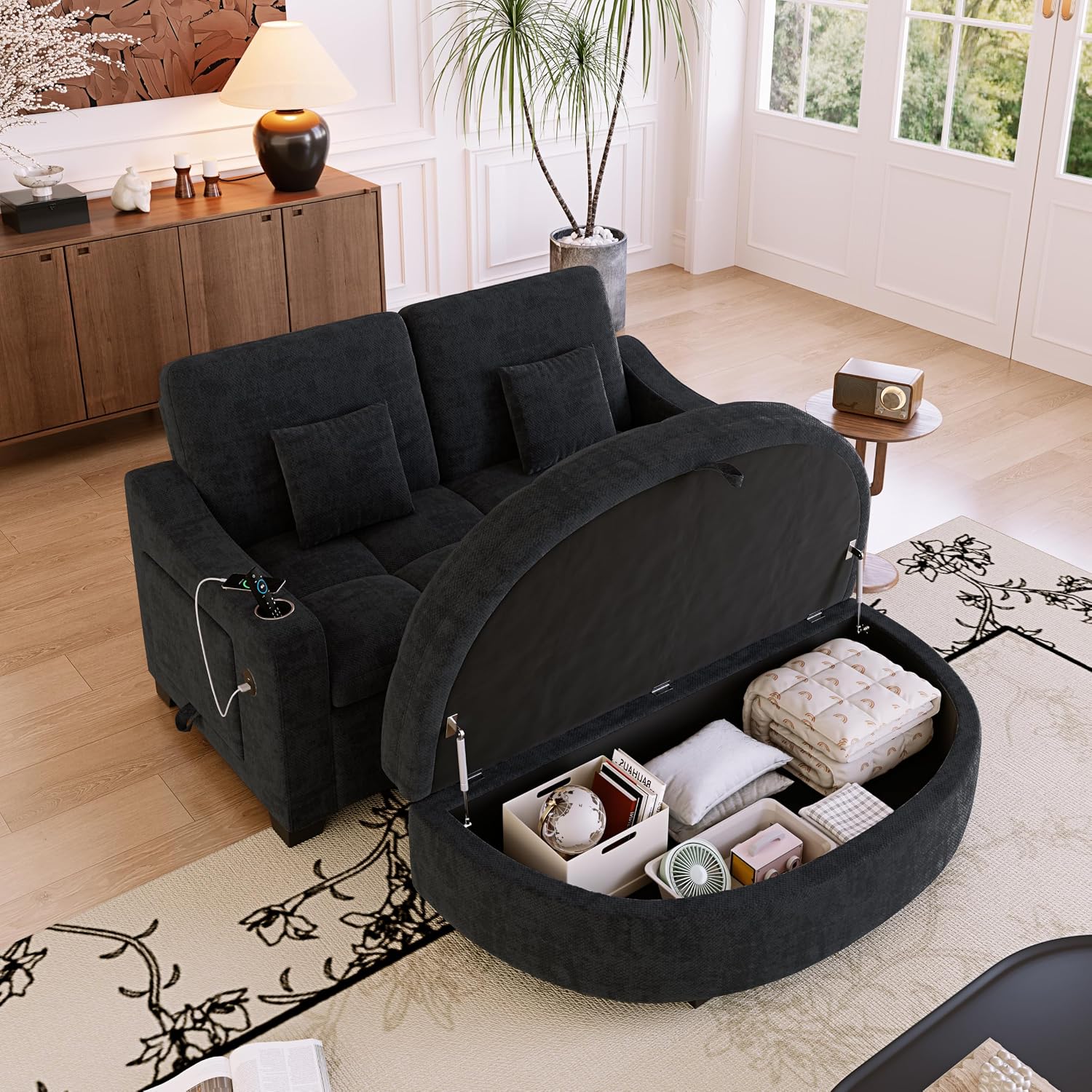 Plush Storage Loveseat Sleeper Sofa Bed