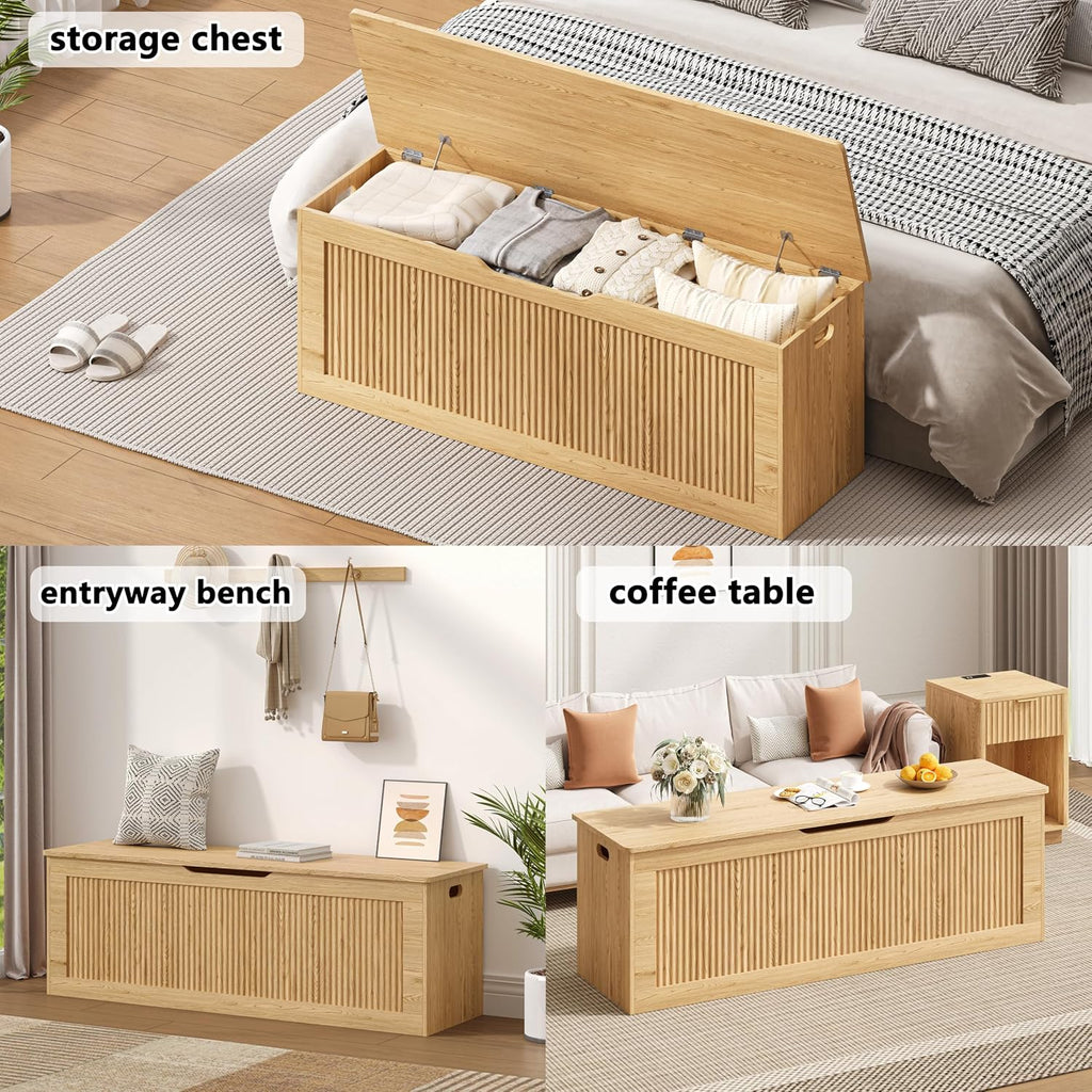 Oak Fluted Wooden Storage Chest Trunk