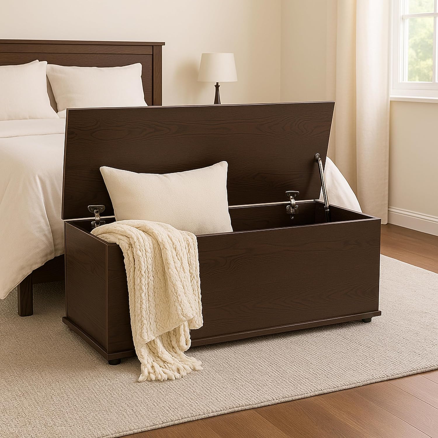 Brown Wooden Bedroom Storage Chest Bench