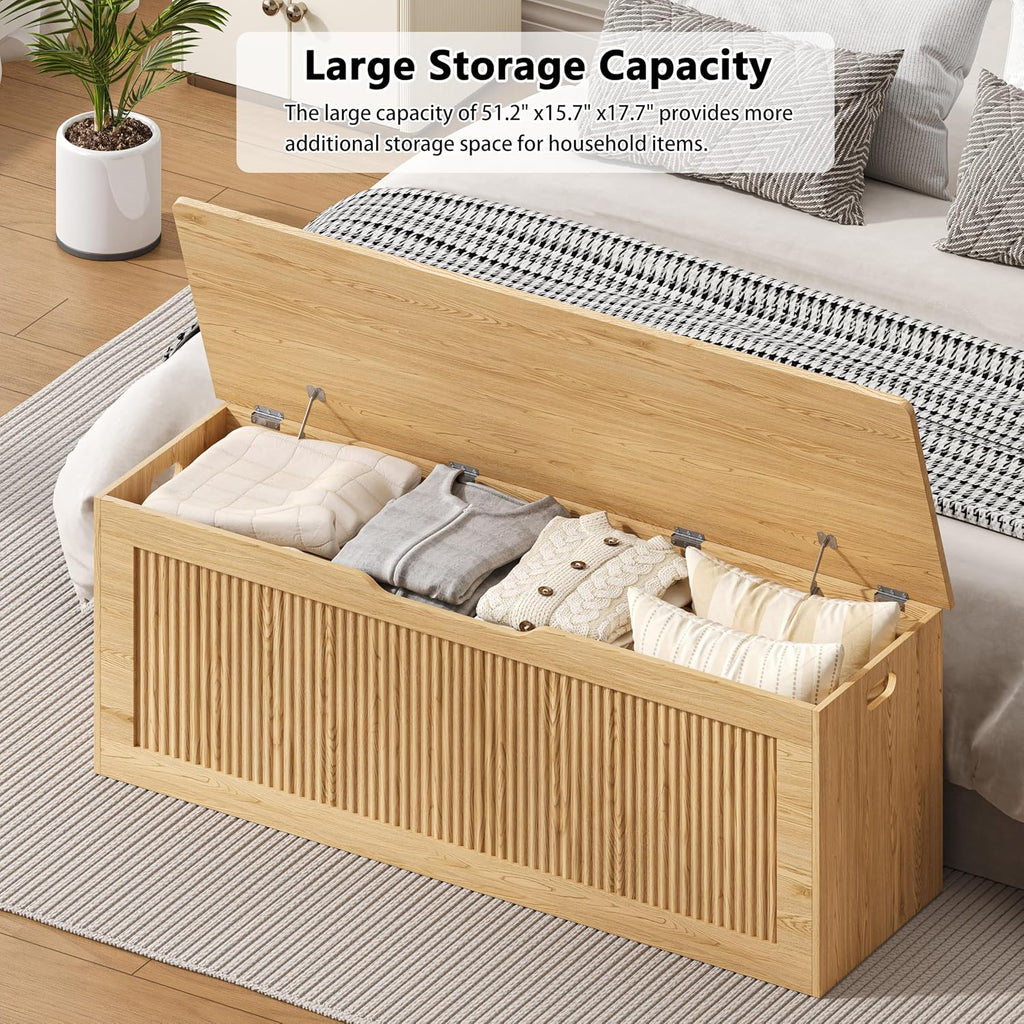 Oak Fluted Wooden Storage Chest Trunk