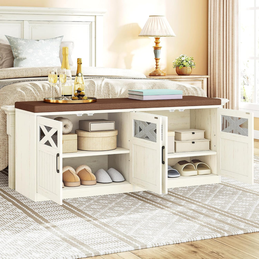 Cushioned Shoe Storage Bench Cabinet