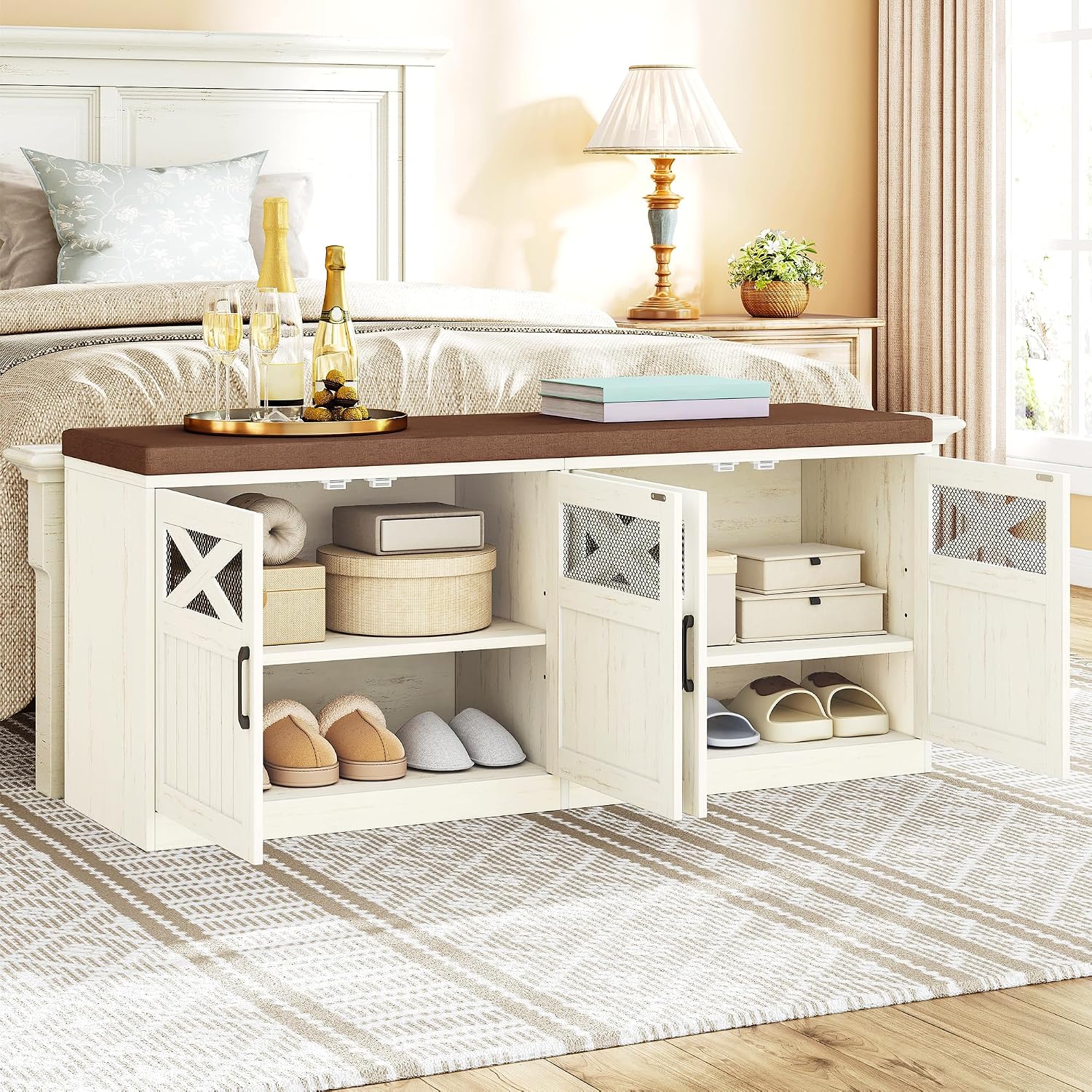 Cushioned Shoe Storage Bench Cabinet